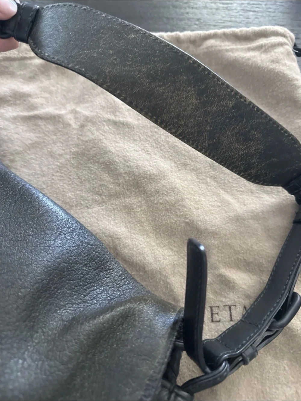Bottega Veneta Distressed Black Leather Hobo Bag